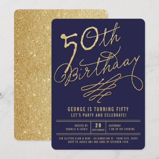 Invitation pour une fête d'anniversaire de 50 ans (Devant / Derrière)