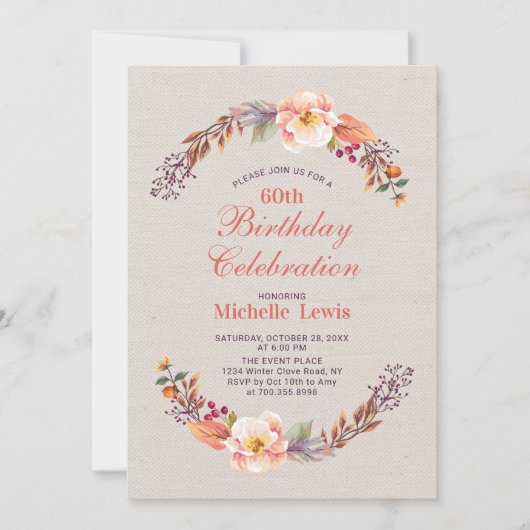 Invitation pour une fête d'anniversaire de 60 ans (Devant)