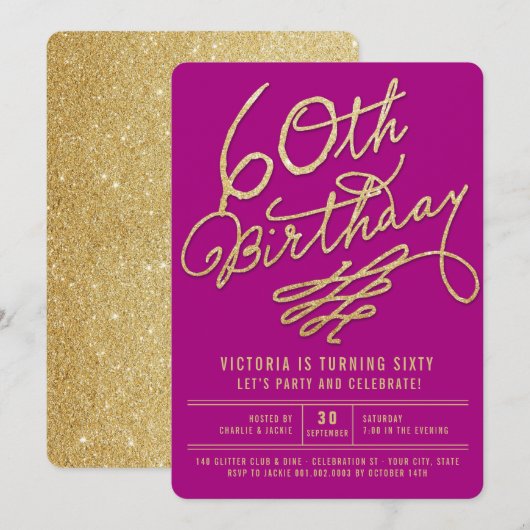 Invitation pour une fête d'anniversaire de 60 ans (Devant / Derrière)