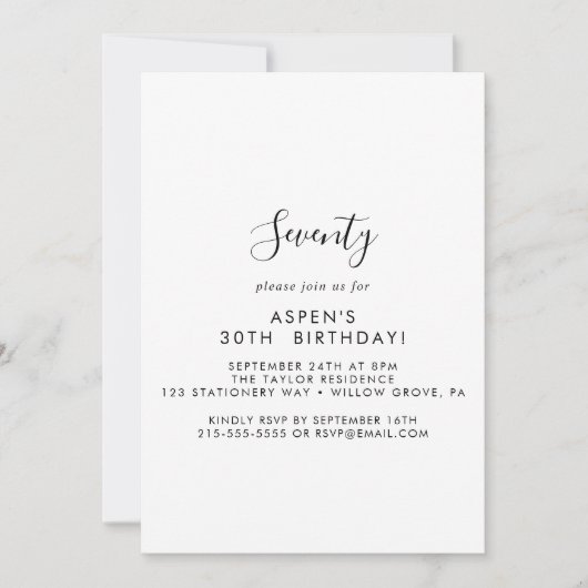 Invitation pour une fête d'anniversaire de 70 ans  (Devant)