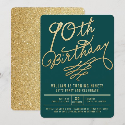 Invitation pour une fête d'anniversaire de 90 ans  (Devant / Derrière)