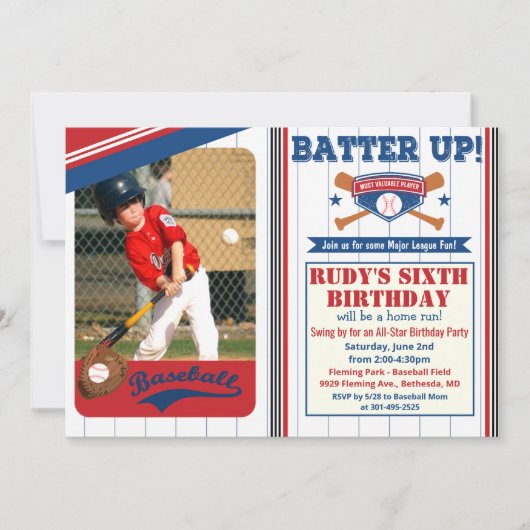 Invitation pour une fête d'anniversaire de basebal (Devant)