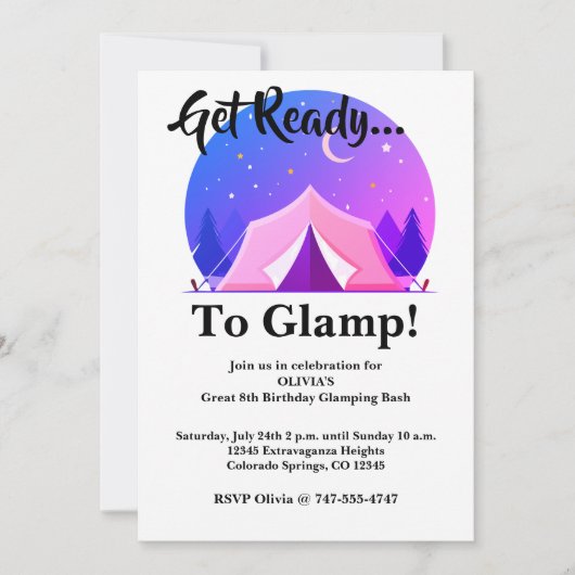 Invitation pour une fête d'anniversaire de camping (Devant)