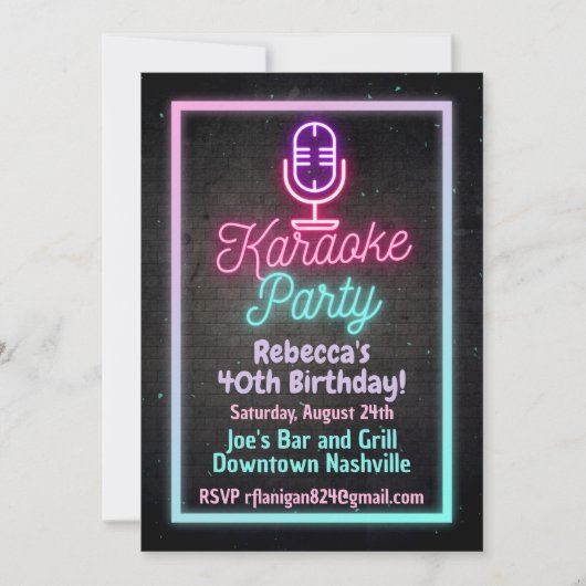 Invitation pour une fête d'anniversaire de chant k (Devant)