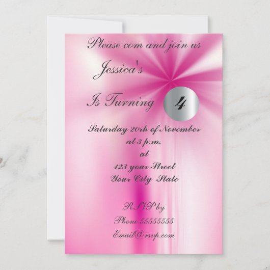 Invitation pour une fête d'anniversaire de fille r (Devant)