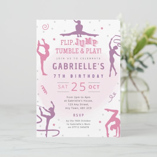 Invitation pour une fête d'anniversaire de gymnast (Debout devant)