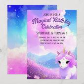 Invitation pour une fête d'anniversaire de licorne (Devant / Derrière)