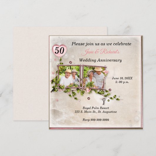 Invitation pour une fête d'anniversaire de mariage (Devant / Derrière)