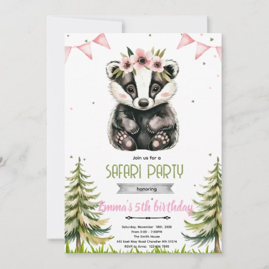 Invitation pour une fête d'anniversaire de mouffet (Devant)