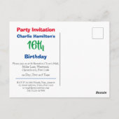 Invitation pour une fête d'anniversaire des 16 ans (Dos)