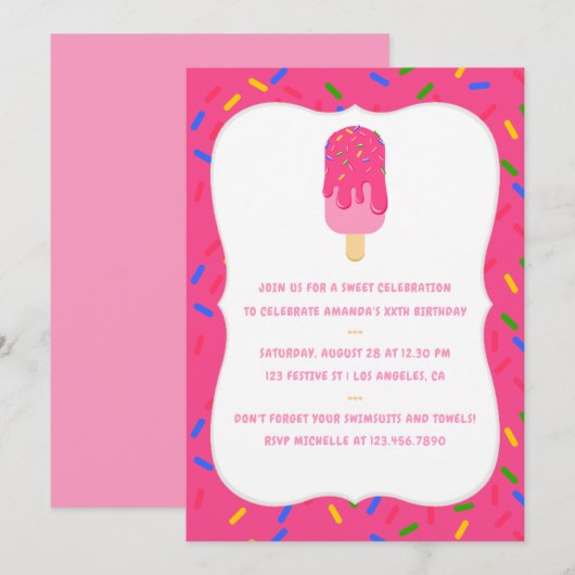 Invitation pour une fête d'anniversaire d'été au p (Devant / Derrière)