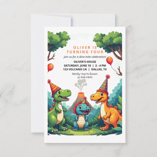 Invitation pour une fête d'anniversaire dinosaure (Devant)