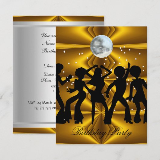 Invitation pour une fête d'anniversaire disco avec (Devant / Derrière)