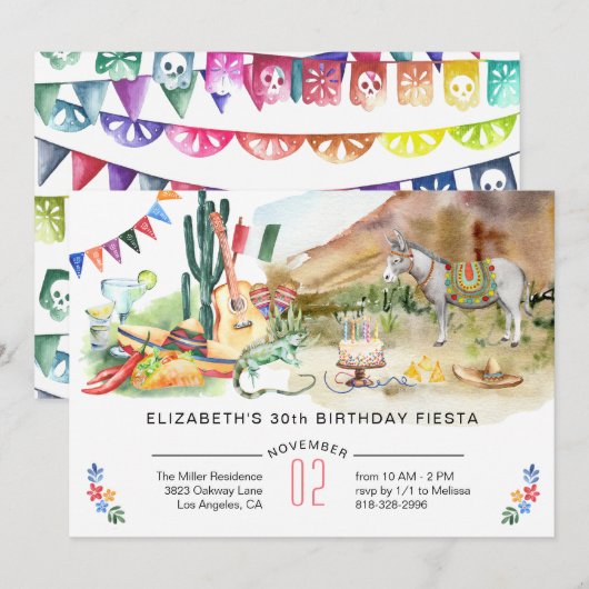 Invitation pour une fête d'anniversaire Fiesta mex (Devant / Derrière)