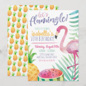 Invitation pour une fête d'anniversaire Flamingle  (Devant / Derrière)