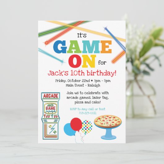 Invitation pour une fête d'anniversaire Game On Ar (Debout devant)