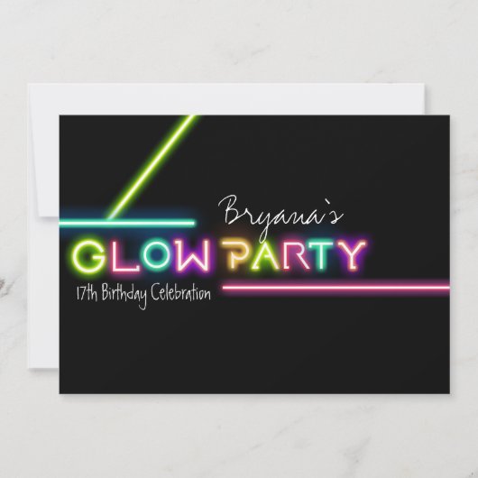 Invitation pour une fête d'anniversaire GLOW PARTY (Devant)