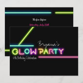 Invitation pour une fête d'anniversaire GLOW PARTY (Devant / Derrière)