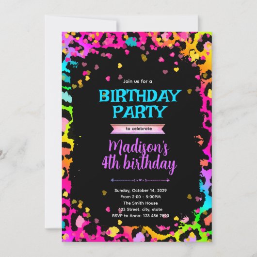 Invitation pour une fête d'anniversaire guépard lé (Devant)