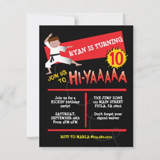 Invitation pour une fête d'anniversaire Karaté Boy (Devant)