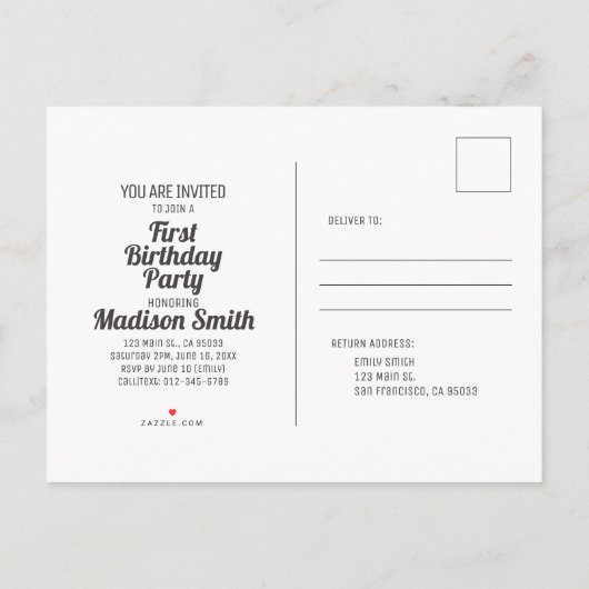 Invitation pour une fête d'anniversaire licorne ar (Dos)