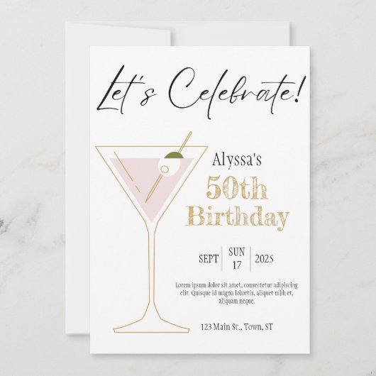 Invitation pour une fête d'anniversaire Martini (Devant)