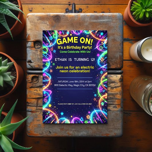Invitation pour une fête d'anniversaire Neon Glow 