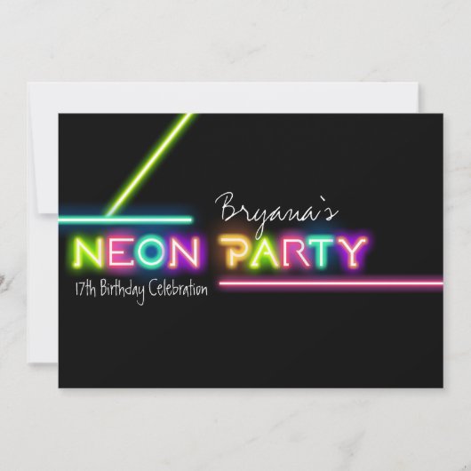 Invitation pour une fête d'anniversaire NEON PARTY (Devant)
