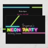 Invitation pour une fête d'anniversaire NEON PARTY (Devant / Derrière)