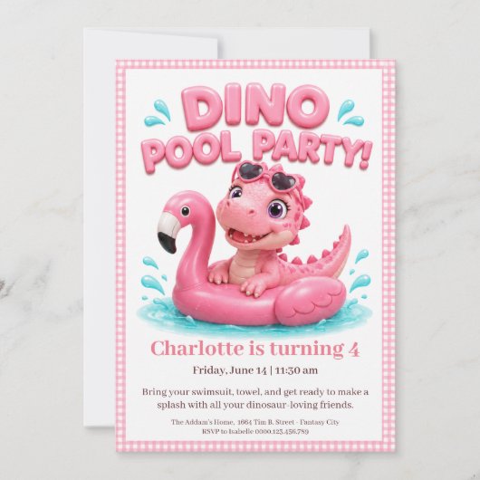 Invitation pour une fête d'anniversaire piscine ro (Devant)
