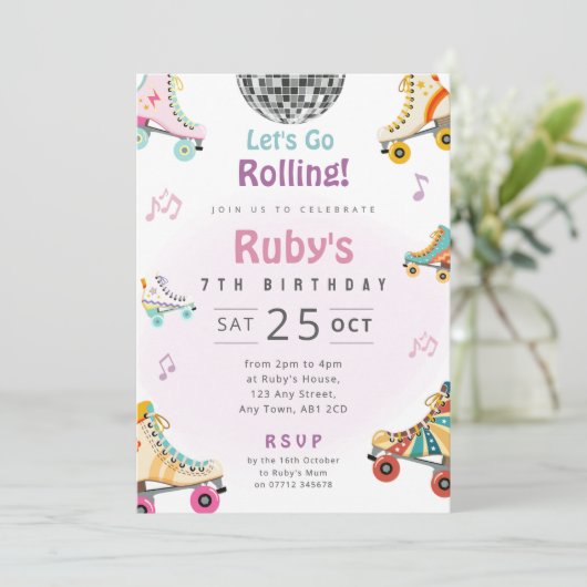 Invitation pour une fête d'anniversaire Roller Dis (Debout devant)