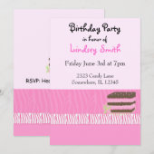 Invitation pour une fête d'anniversaire rose (Devant / Derrière)