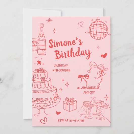 Invitation pour une fête d'anniversaire rose (Devant)