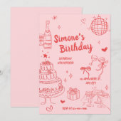 Invitation pour une fête d'anniversaire rose (Devant / Derrière)