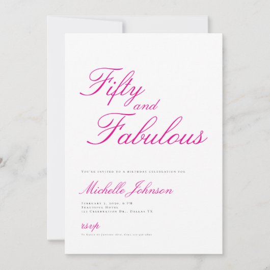 Invitation pour une fête d'anniversaire rose cinqu (Devant)