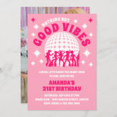 Invitation pour une fête d'anniversaire rose funky (Devant / Derrière)