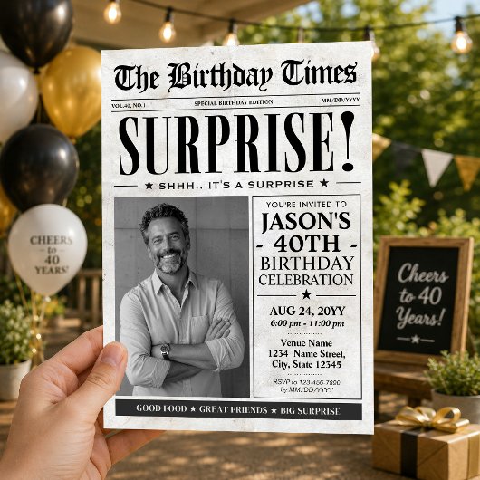 Invitation pour une fête d'anniversaire surprise,