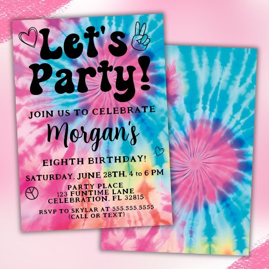 Invitation pour une fête d'anniversaire Tie Dye