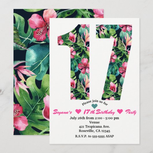 Invitation pour une fête d'anniversaire tropical f (Devant / Derrière)