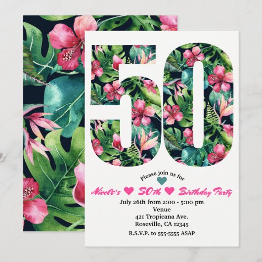 Invitation pour une fête d'anniversaire tropicale (Devant / Derrière)