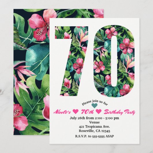 Invitation pour une fête d'anniversaire tropicale (Devant / Derrière)