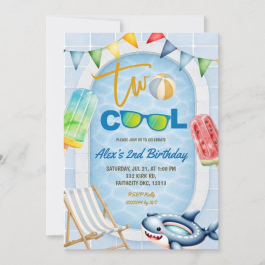 Invitation pour une fête d'anniversaire TWO COOL P (Devant)