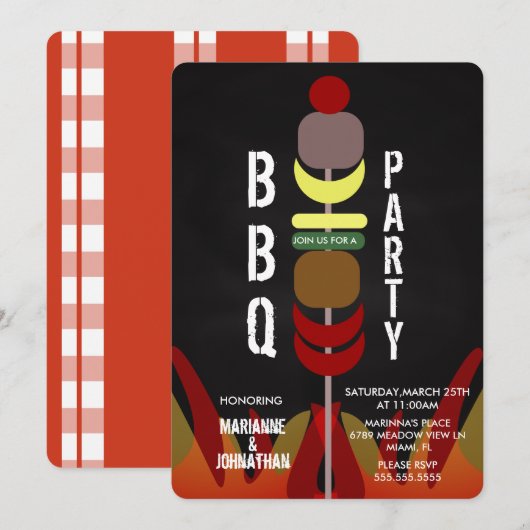 Invitation pour une fête de barbecue avec brochett (Devant / Derrière)