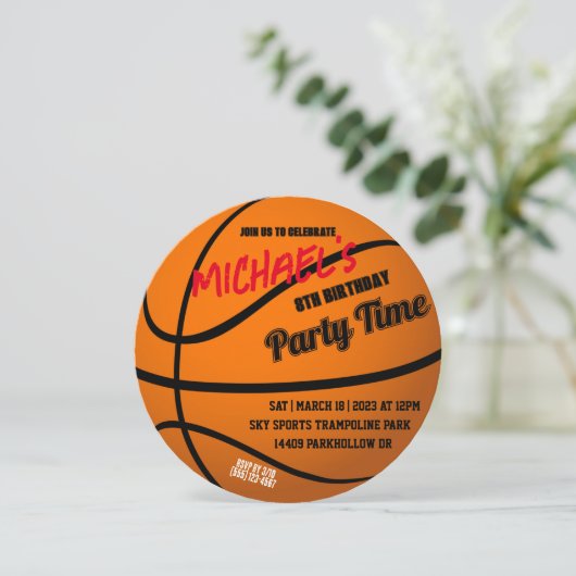 Invitation pour une fête de basketball ronde (Debout devant)
