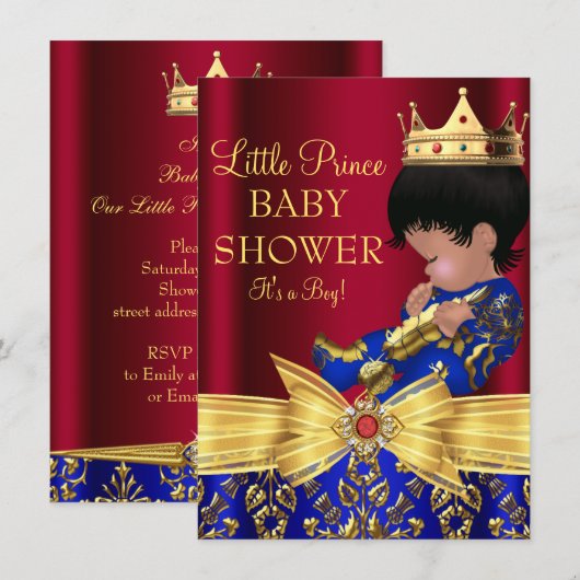 Invitation pour une fête de bébé garçon rouge et b (Devant / Derrière)