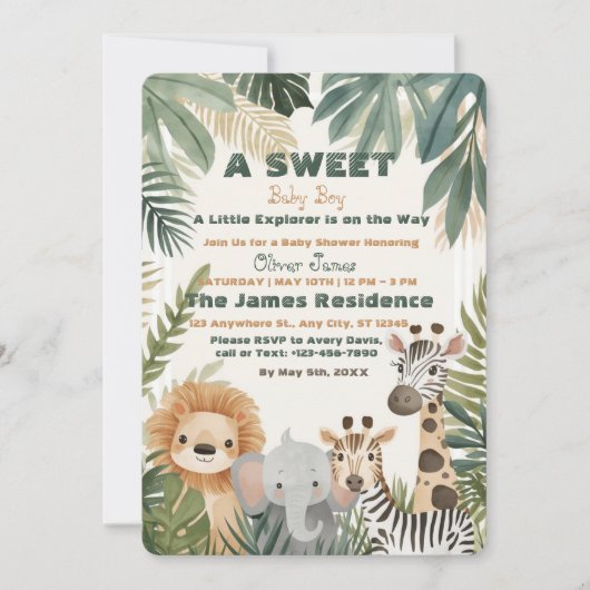 Invitation pour une Fête de Bébé Garçon Safari Tro (Devant)