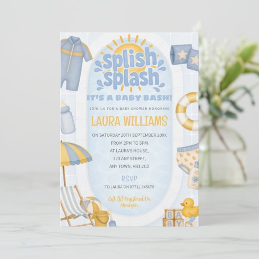 Invitation pour une fête de bébé Splish Splash sur (Debout devant)