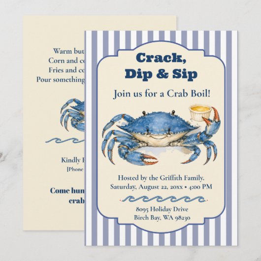 Invitation pour une fête de crabe bleu Crack Dip S (Devant / Derrière)