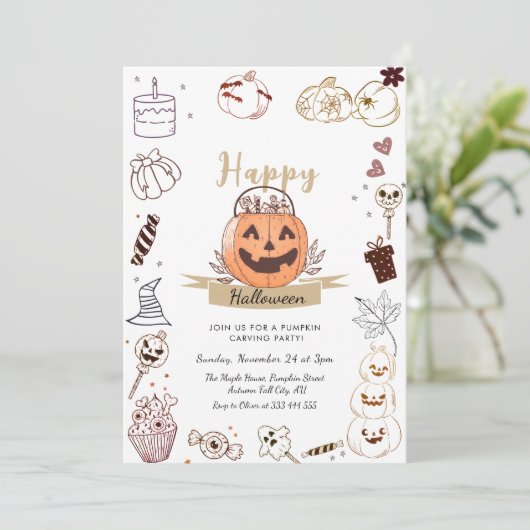 Invitation pour une fête de découpage de citrouill (Debout devant)