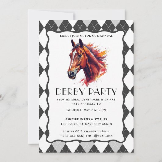 Invitation pour une fête de derby de chevaux de co (Devant)